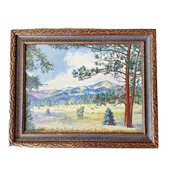 Other - Vintage Mountains Wooded Landscape Oil Painting Framed 12"x16" Signed